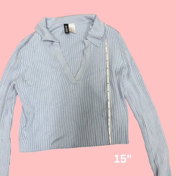 💙 H&M Divided Sky Blue Ribbed Knit Cropped Collar Sweater (Size M) - Picture 5 of 10